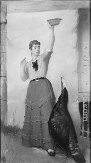 Feeding the Turkey painting - Eastman Johnson Feeding the Turkey art painting